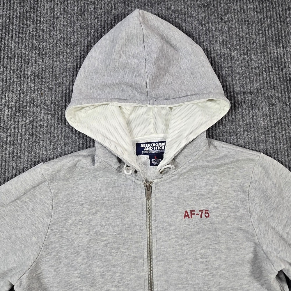 Abercrombie & Fitch Hoodie Womens Large Gray AF-75 Zip Sweatshirt Cropped Y2K - Picture 6 of 14